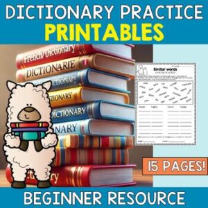 French Dictionary Activities - Substitute Plan - Middle Years - FSL Printables
